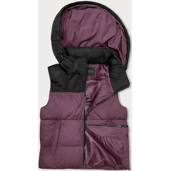 Dámská vesta Fialovo-černá krátká dámská vesta J.STYLE s kapucí (16M9112-53) odstíny fialové M (38)