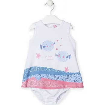 Kojenecké šaty LOSAN ŠATY LOSAN, BEZ RUKÁVŮ, S RYBIČKAMI, BÍLÉ Velikost: 62