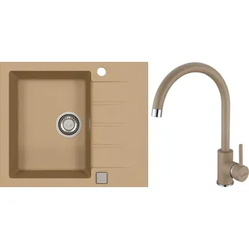 Granitový dřez Alveus Set Cadit 10 Granitový dřez s odkapem 590x500 mm + baterie Roxa 55, béžová, SETA22177