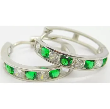 Náušnice Klenoty Budín Dámské kruhové náušnice se zirkony a zelenými smaragdy 585/1,57gr HK2222 (Klenoty Budín Dámské kruhové náušnice se zirkony a zelenými smaragdy 585/1,57gr HK2222)