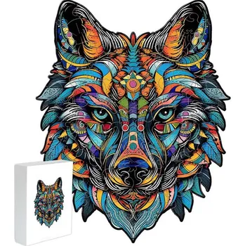 Puzzle Dřevěné puzzle - Barevný vlk, A4
