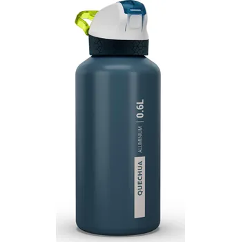 Láhev QUECHUA Dětská turistická hliníková láhev s pítkem a okamžitým otevíráním 500 0,6 l MODRÁ|ZELENÁ