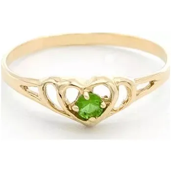 Prsten Zlatý prsten srdíčko se zeleným kamínkem 0,85g