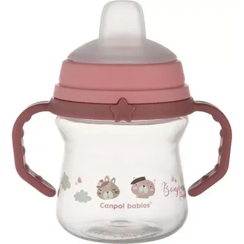Kojenecká láhev Canpol babies Hrneček se silikonovým pítkem FirstCup BONJOUR PARIS 150ml růžový (56/612 Pink)