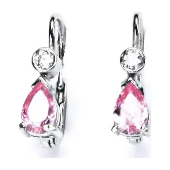 Náušnice Stříbrné náušnice slza pink zirkon - VE144 (Stříbrné náušnice se zirkony)