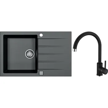 Alveus Set Cadit 20 Granitový dřes s odkapem 790x500 mm + baterie Roxa 91, černá, SETA22207