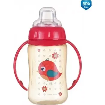 Kojenecká láhev Canpol babies Tréninkový hrníček CUTE ANIMALS se silikonovým pítkem a úchyty 320ml červený (56512)