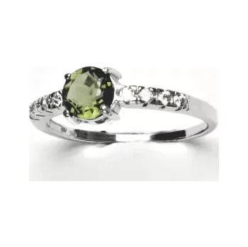 Prsten Stříbrný prsten přírodní vltavín - VR312 (Stříbrný prsten s vltavínem 6 mm a zirkony)