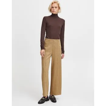 Dámské kalhoty ICHI Kalhoty z materiálu 20115719 Hnědá Relaxed Fit L