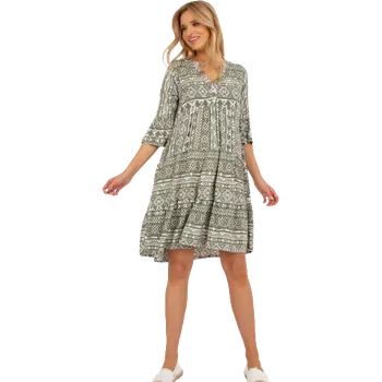 Dámské šaty Dámské šaty s volánkem v boho stylu D73771M30214H khaki/bílé