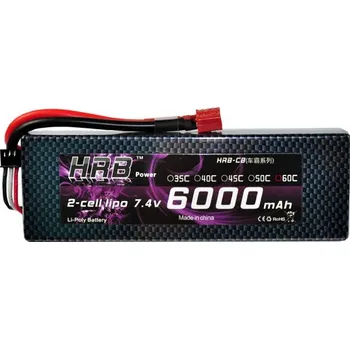 RC model letadla HRB Lipo baterie 2S 7.4V 6000mah 60C Max 120C tvrdé pouzdro AKKU Bateria pro RC 1/10 Autopůjčovna Drone vrtulník