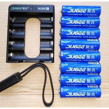 Článková baterie 8ks jugee 1,5v 3000mWh AA dobíjecí Li-polymer Li-ion polymerní lithiová baterie +1 Nabíječka