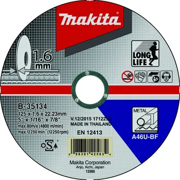 Řezný kotouč MAKITA Kotouč řezný ocel 125x1.6x22.23mm