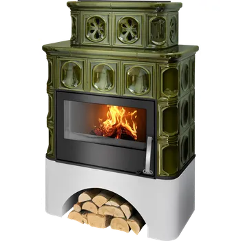 Krbová kamna ABX, spol. s.r.o. ABX Karelie P s TV, bílý rovný sokl, černý korpus, 7,3-16,5 kW (TV10,5 kW) zelená