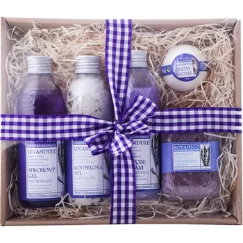 Kosmetická sada BOTANICO Dárková sada Levandule Koupelová sůl 200 g, šampon/balzám 200 ml, sprchový gel 200 ml, balistik do koupele 50 g, glycerínové mýdlo 200 g 5 ks