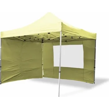 Zahradní stan Profi párty stan s hliníkovou nůžkovou konstrukcí 3x3m, 4 stěny (2x okno, 2x bez okna), champagne