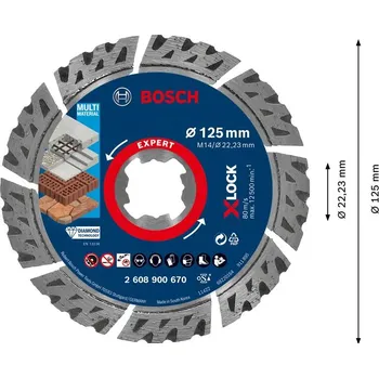 Řezný kotouč BOSCH Diamantový dělicí kotouč EXPERT MultiMaterial X-LOCK 125 × 22,23 × 2,4 × 12 mm