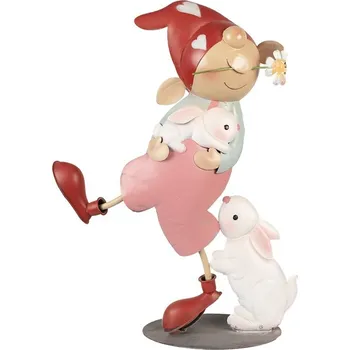 Bytová dekorace Dekorativní kovová socha skřítek s králíčky - 40*15*55 cm