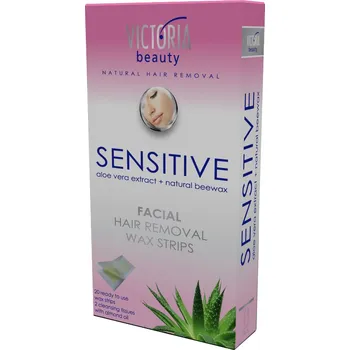 Přípravek na depilaci a epilaci Victoria Beauty Depilační pásky na obličej pro citlivou pokožku, 20 pásků+2 olejové ubrousky