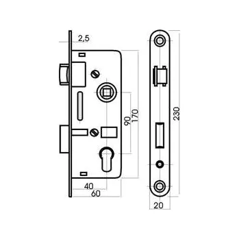 zadlabací zámek Zámek zadl. TESLA 90/60 P-L BÍ Zn vložkový