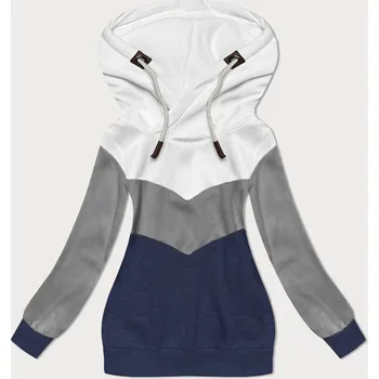Dámská mikina Bílo-šedo-tmavě modrá hrubší trojbarevná dámská mikina (2303) odstíny modré XXL (44)