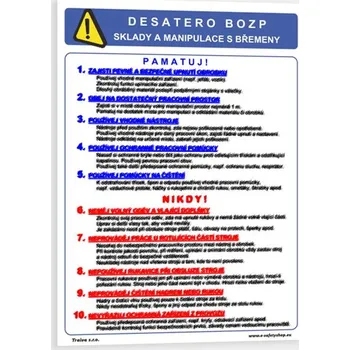 Desatero BOZP sklady a manipulace s břemeny Samolepka 210 x 297 mm (A4) tl. 0.1 mm - Kód: 10750