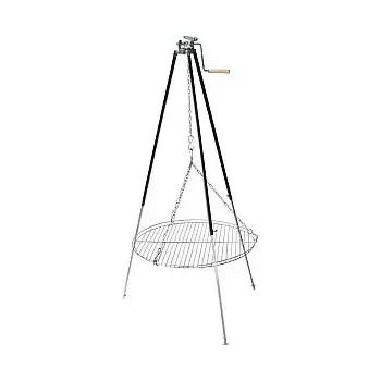 kotlíky Trojnožka s kladkou 1,8 m teleskopická a rošt 70 cm (grilovací rošt drátěný 70 cm na teleskopické trojnožce s kladkou 1,8 m, grilování nad ohněm)