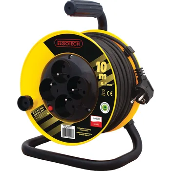 elektrický kabel ELGOTECH Přívod prodlužovací 20m zásuvky 4x230V/16A s bubnem IP20 černá (H05RR-F 3x1,5) 20500079