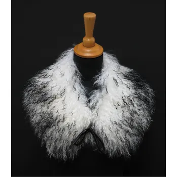 Špongr Kožešinový límec z tibetské ovce - L202 kulatý + kožené šňůrky White & Black