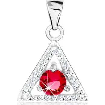 Přívěsek Přívěsek ze stříbra 925, obrys trojúhelníku - čiré zirkony, kulatý červený zirkon