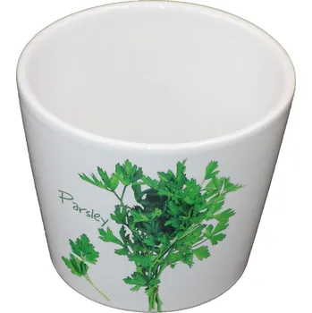 Květináč Květináč keramický, bílý se vzorem petržel