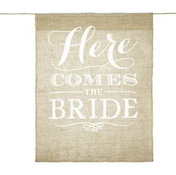 Dekorace jutová - Here comes the Bride 41 x 51 cm