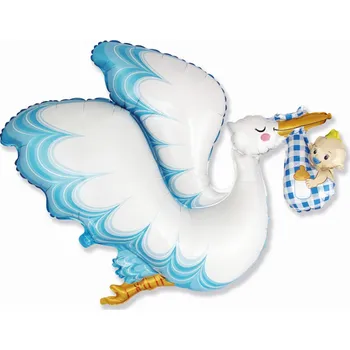 Party dekorace Foliový balonek čáp - baby boy 61 cm