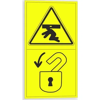 Výstraha - Možnost stlačení celého těla shora Zajisti nebezpečný prostor před započetím činnosti Samolepka 45 x 85 mm tl. 0.1 mm - arch 12 ks - Kód: 09141