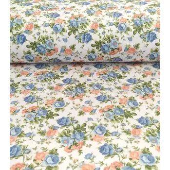 Loneta dekorační látka růžičky Tropea modré | RTex