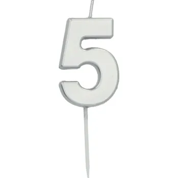Dortová svíčka malá 5 - stříbrná, 5 cm