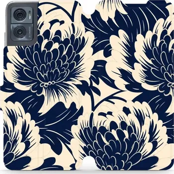 Pouzdro na mobilní telefon Flipové pouzdro Mobiwear - Motorola Moto E22 / E22i - VA40S Modré a béžové květy (Knížkové flip pouzdro, obal, kryt na mobil Motorola Moto E22 / E22i - VA40S Modré a béžové květy, materiál Umělá kůže + TPU - ochrana 360°, stojánek, silikonová vanička,)