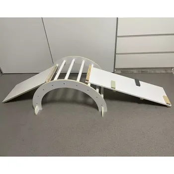 Dětská houpačka Dětská dřevěná houpačka Montessori 80 bílá 3v1 s horolezeckou stěnou a skluzavkou