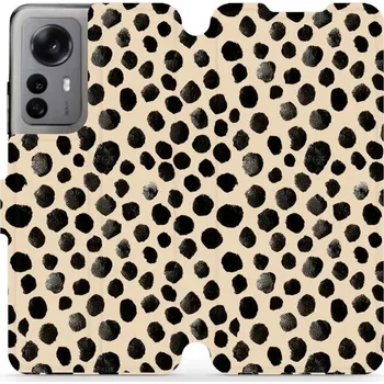 Pouzdro na mobilní telefon Flipové pouzdro Mobiwear - Xiaomi 12 / 12X - VA50S Černé puntíky (Knížkové flip pouzdro, obal, kryt na mobil Xiaomi 12 / 12X - VA50S Černé puntíky, materiál Umělá kůže + TPU - ochrana 360°, stojánek, silikonová vanička, magnetické zavírání)