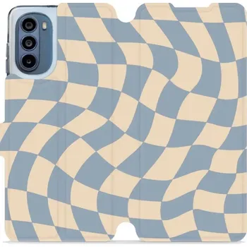 Pouzdro na mobilní telefon Flipové pouzdro Mobiwear - Motorola Moto G62 5G - VA59S Modrá a béžová šachovnice (Knížkové flip pouzdro, obal, kryt na mobil Motorola Moto G62 5G - VA59S Modrá a béžová šachovnice, materiál Umělá kůže + TPU - ochrana 360°, stojánek, silikonová vanička,)