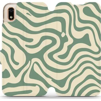 Pouzdro na mobilní telefon Flipové pouzdro Mobiwear - Huawei Y5 2019 / Honor 8S - VA57S Zelené a béžové zkrouceniny (Knížkové flip pouzdro, obal, kryt na mobil Huawei Y5 2019 / Honor 8S - VA57S Zelené a béžové zkrouceniny, materiál Umělá kůže + TPU - ochrana 360°, stojánek,)