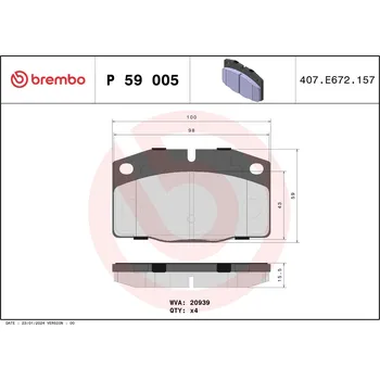 Brzdová destička Sada brzdových destiček, kotoučová brzda BREMBO P 59 005