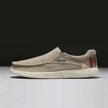 Pánské mokasíny Pánské pohodlné plátěné loafery Barva: Khaki, Velikost: 43