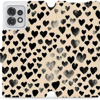 Pouzdro na mobilní telefon Flipové pouzdro Mobiwear - Motorola Edge 40 Pro - VA51S Černá srdíčka (Knížkové flip pouzdro, obal, kryt na mobil Motorola Edge 40 Pro - VA51S Černá srdíčka, materiál Umělá kůže + TPU - ochrana 360°, stojánek, silikonová vanička, magnetické zavírání)