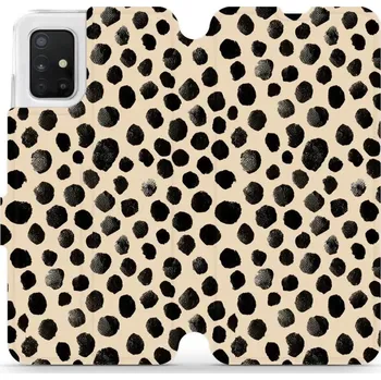 Pouzdro na mobilní telefon Flipové pouzdro Mobiwear - Samsung Galaxy A51 - VA50S Černé puntíky (Knížkové flip pouzdro, obal, kryt na mobil Samsung Galaxy A51 - VA50S Černé puntíky, materiál Umělá kůže + TPU - ochrana 360°, stojánek, silikonová vanička, magnetické zavírání)