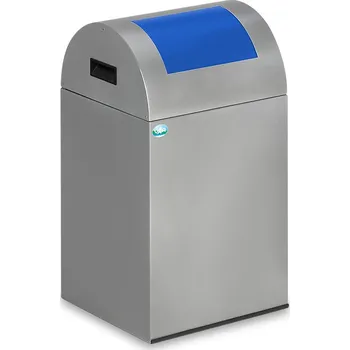 Odpadkový koš Nádoba na odpad, z ocelového plechu, samozhášecí, 43 litrů, stříbrná, modrá klapka pro vhazování