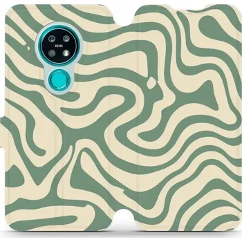 Pouzdro na mobilní telefon Flipové pouzdro Mobiwear - Nokia 7.2 / Nokia 6.2 - VA57S Zelené a béžové zkrouceniny (Knížkové flip pouzdro, obal, kryt na mobil Nokia 7.2 / Nokia 6.2 - VA57S Zelené a béžové zkrouceniny, materiál Umělá kůže + TPU - ochrana 360°, stojánek, silikonová)