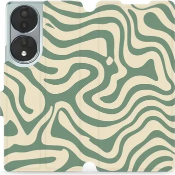 Pouzdro na mobilní telefon Flipové pouzdro Mobiwear - Honor 70 - VA57S Zelené a béžové zkrouceniny (Knížkové flip pouzdro, obal, kryt na mobil Honor 70 - VA57S Zelené a béžové zkrouceniny, materiál Umělá kůže + TPU - ochrana 360°, stojánek, silikonová vanička, magnetické zavírání)