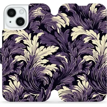 Pouzdro na mobilní telefon Flipové pouzdro Mobiwear - Apple iPhone 15 - VA46S Fialové rostliny (Knížkové flip pouzdro, obal, kryt na mobil Apple iPhone 15 - VA46S Fialové rostliny, materiál Umělá kůže + TPU - ochrana 360°, stojánek, silikonová vanička, magnetické zavírání)