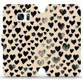 Pouzdro na mobilní telefon Flipové pouzdro Mobiwear - Samsung Galaxy S7 - VA51S Černá srdíčka (Knížkové flip pouzdro, obal, kryt na mobil Samsung Galaxy S7 - VA51S Černá srdíčka, materiál Umělá kůže + TPU - ochrana 360°, stojánek, silikonová vanička, magnetické zavírání)